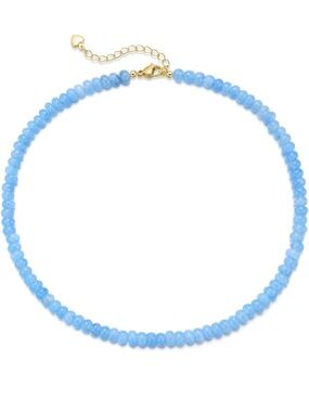 Light Blue Aqua gem Beaded Choker Necklace NEW